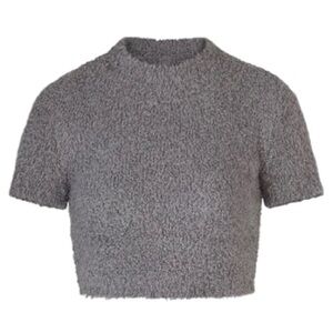 SKIMS Cozy Knit Cropped T-Shirt in Smoke size XXS / XS